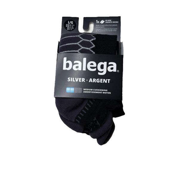Balega Silver argent Medium Cushioning No Show Black Socks Large Mens New - Picture 1 of 4